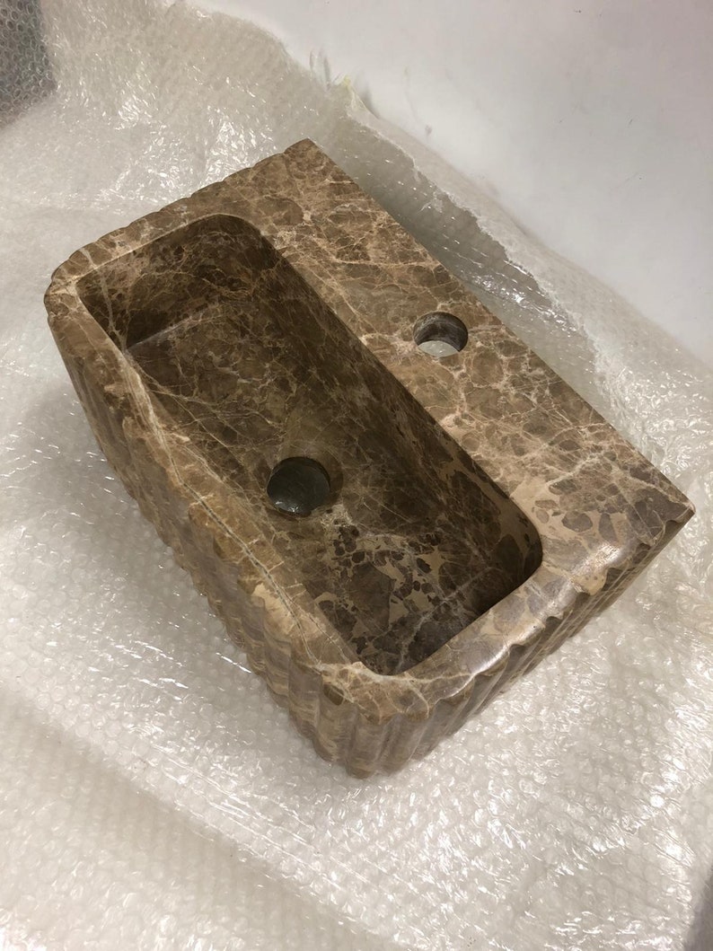 Customizable Emperador Dark Marble Sink - Reed Pattern, Bespoke Design, Luxury Bathroom Vanity
