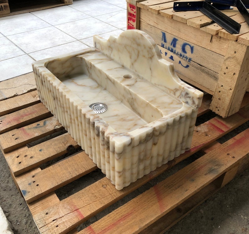 Calacatta Gold Marble Sink, Stone Sink, Hand Carved Sink, Marble Sink, Round Corner, Wall Sink, Special Order Sink, Sink Vanity