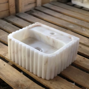 Marble Vessel Sink, Handmade, Small Rectangle Design with or without Faucet Hole, Sleek and Modern Washbasin for Bathroom.