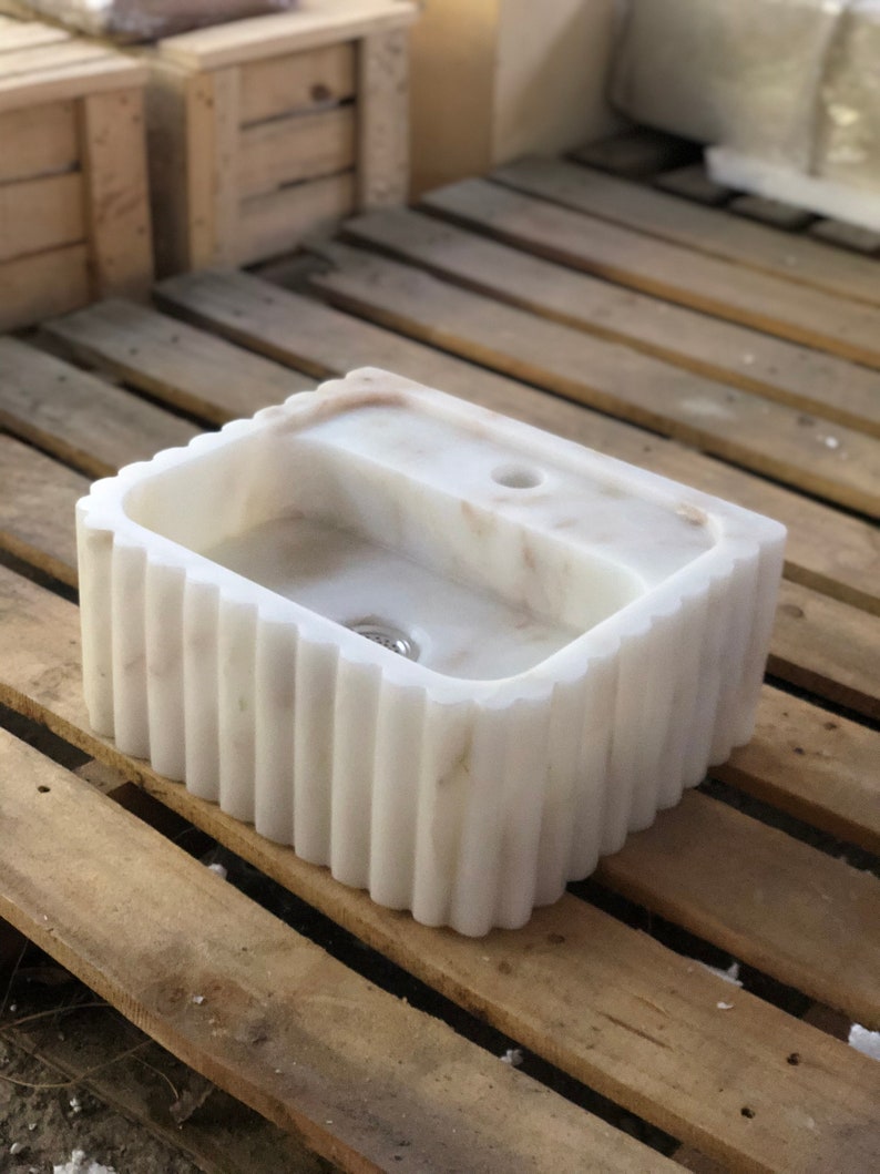 Marble Vessel Sink, Handmade, Small Rectangle Design with or without Faucet Hole, Sleek and Modern Washbasin for Bathroom.