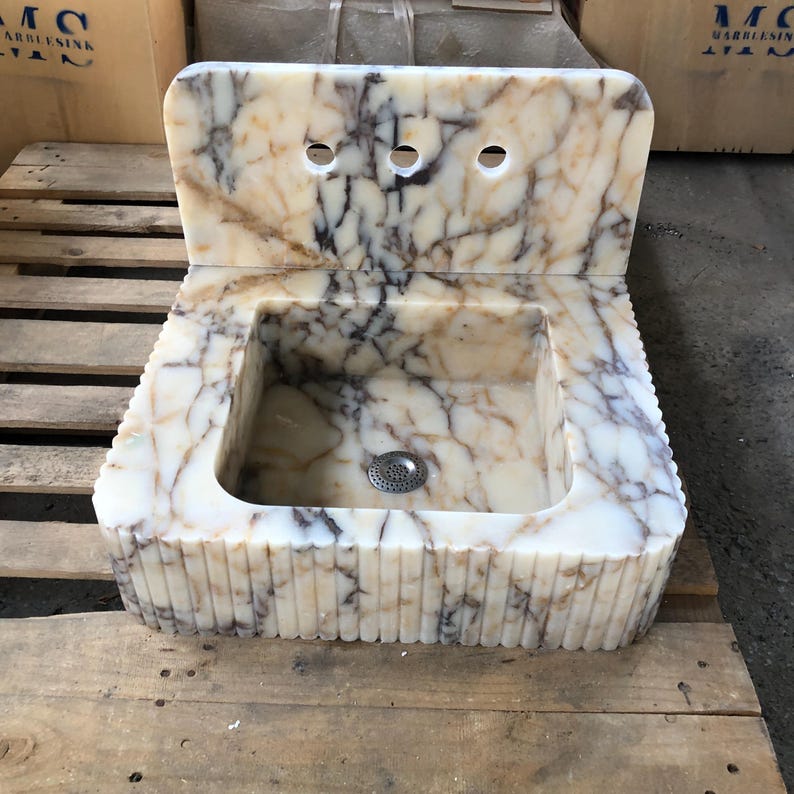 Calacatta Viola Marble Sink, Grooved Front, Hand Carved Sink, Marble Sink, Round Corner, Wall Sink, Special Order Sink, Bathroom Sink Vanity