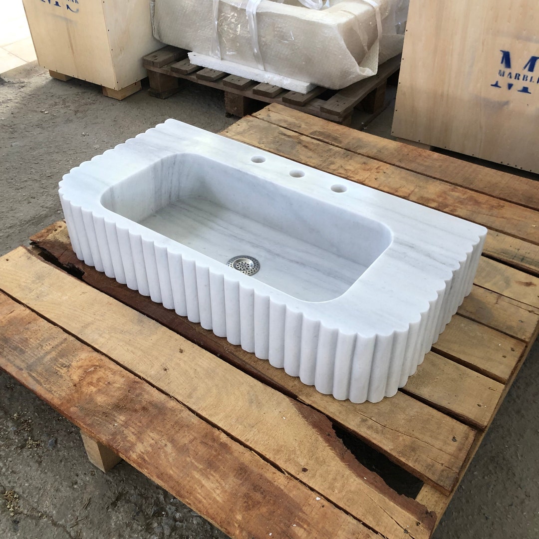 Handcrafted Carrara Marble Sink: Wall Mounted Bathroom Vessel