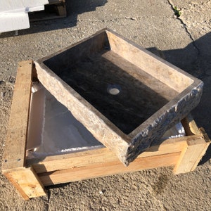 Marble Sink, Natural Stone Sink, Sink For Bathroom, Marble, Sink, Stone Sink, Silver Travertine Thin Edge Rectangular Sink