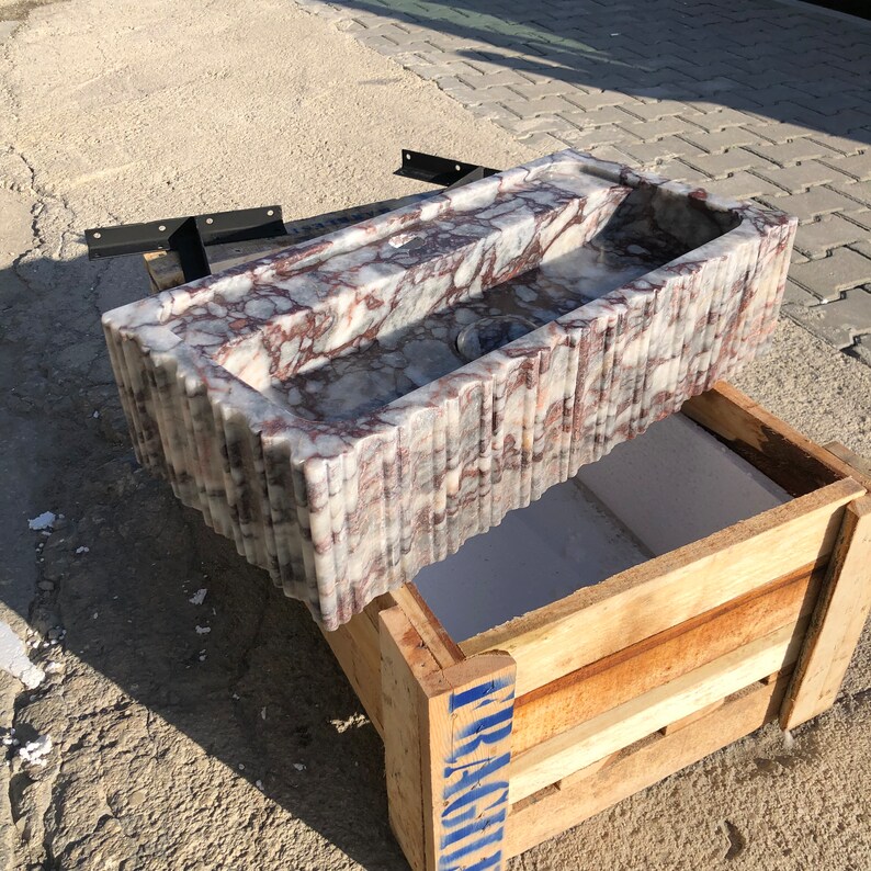 Lilac Marble Hand-Carved Sink - Custom Wall-Mount Vessel