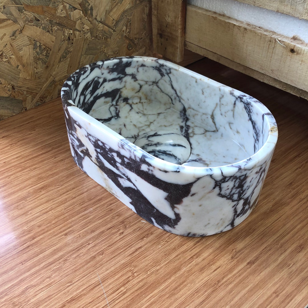 Hand-made Calacatta Marble Vessel Sink: Wall Mount Bathroom Vanity