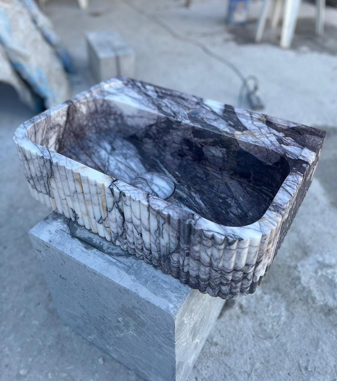 Handcrafted Carrara Marble Vessel Sink: Wall Mount Bathroom Vanity