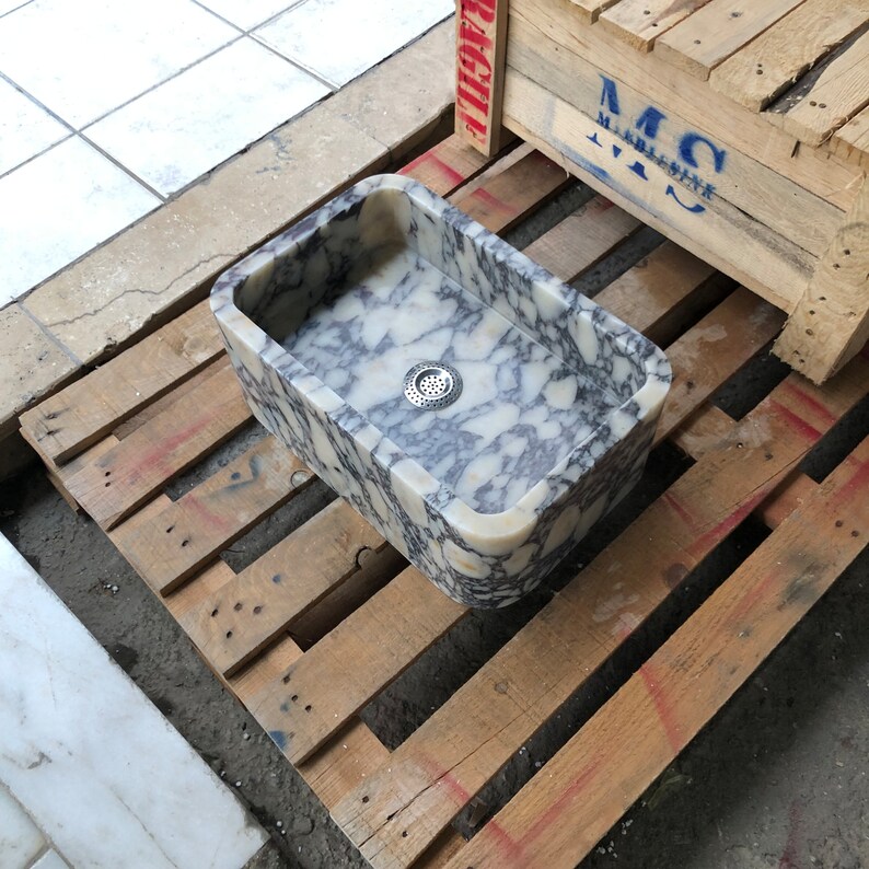 Handmade Calacatta Viola Marble Sink: Customizable Rectangle Bathroom Vanity  Powderroom Sink