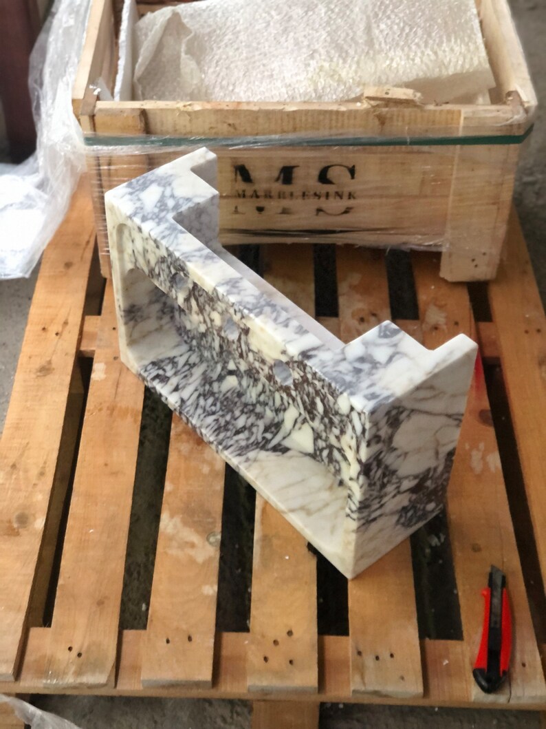 Calacatta Viola Marble Sink, Floating Sink With Backsplash, Marble Sink Vanity, Powder Room Sink, Wall Mounted Sink, Bathroom Sink #etsy