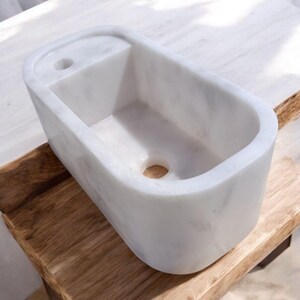 Handmade Carrara Marble Sink: Rectangular Floating Vanity Basin by MarbleSinkCo