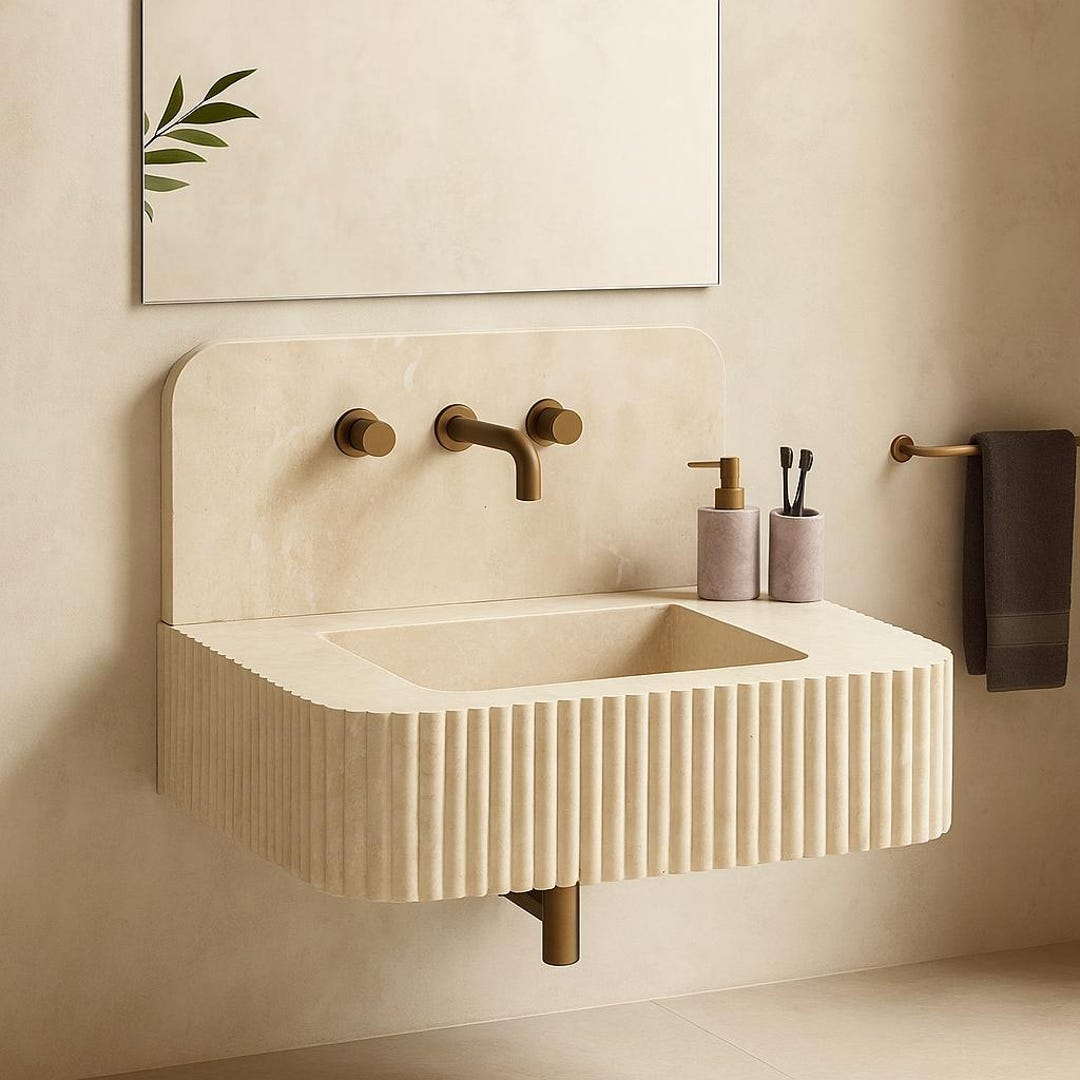 Hand Carved Travertine Marble Sink - Natural Edge Bathroom Wash Basin