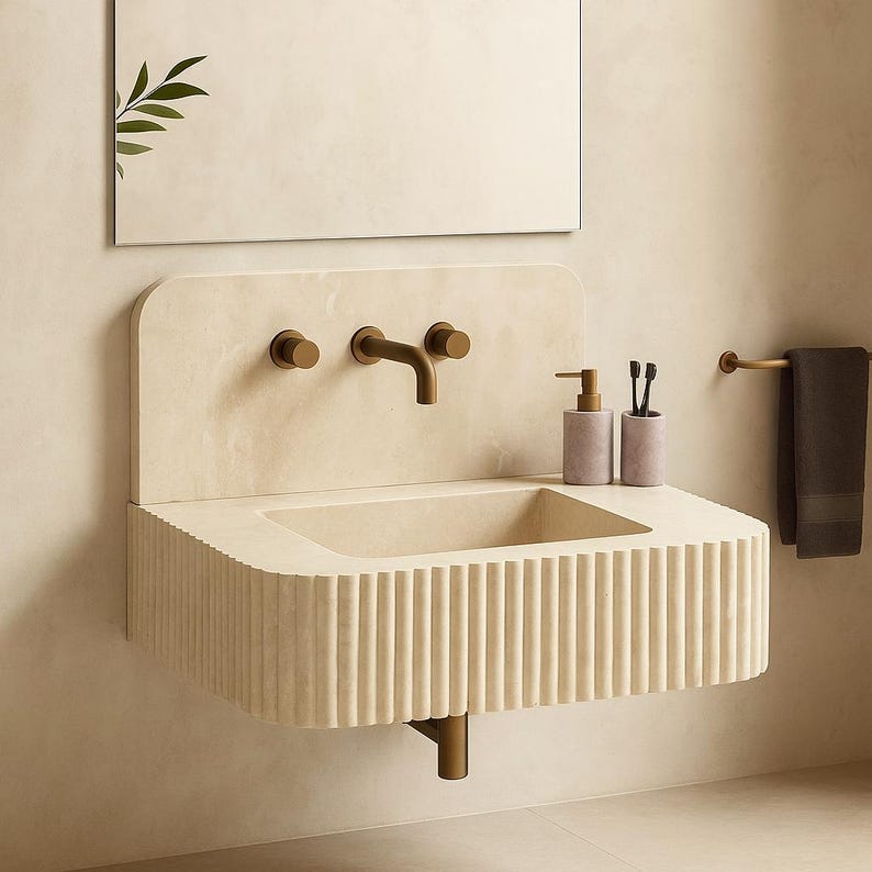 Ready To Ship - Luxury Travertine Marble Sink - Blast Cut Marble Sink - Hand Carved Travertine Bathroom Sink - Natural Edge Wash Basin