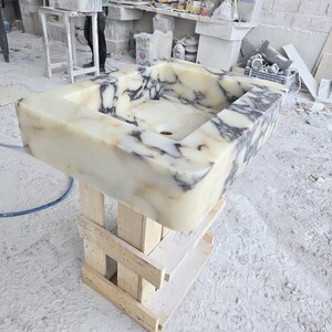 Handmade Calacatta Viola Marble Sink – Custom Wall Mount or Countertop Vanity Basin – Solid Stone Bathroom Sink, Unique Italian Marble Washbasin