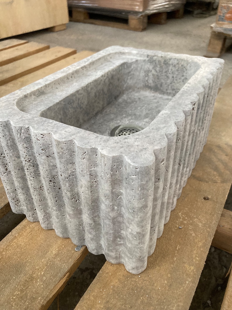 Travertin Bathroom Sink Wall Mount Marble Sink Marble Bathroom Sink Powder Room Sink Natural Stone Sink Silver Travertine Sink Custom Vanity