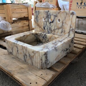Calacatta Viola Marble Sink, Grooved Front, Hand Carved Sink, Marble Sink, Round Corner, Wall Sink, Special Order Sink, Bathroom Sink Vanity
