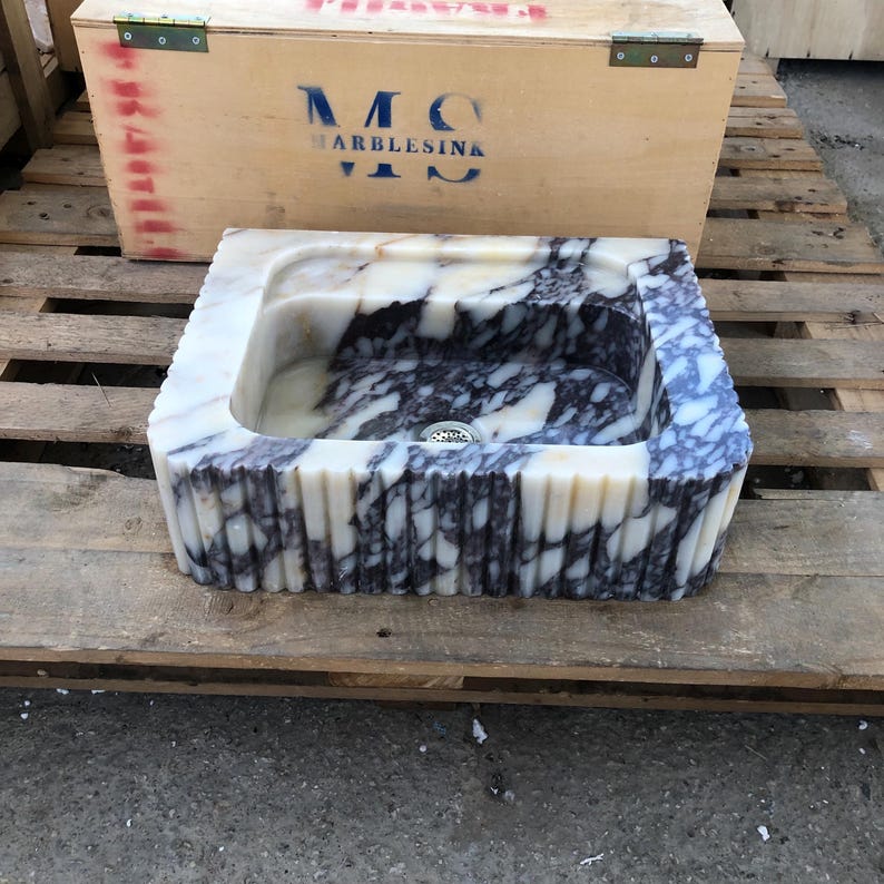 Custom Size Handcarved Calacatta Viola Marble Sink – A Luxurious Vessel Sink Ideal for Bathroom Vanities