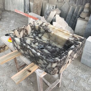 Calacatta Viola Marble Sink, Stone Sink, Hand Carved Sink, Marble Sink, Round Corner, Wall Sink, Special Order Sink, Sink Vanity
