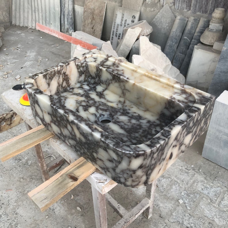 Calacatta Viola Marble Sink, Stone Sink, Hand Carved Sink, Marble Sink, Round Corner, Wall Sink, Special Order Sink, Sink Vanity