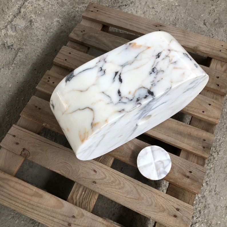 Calacatta Viola Marble Sink, for Bathroom Washbasin, Wall Mount Sink, Farmhouse Sink, Powder Room Sink, Stone Sink for Bathroom Vanity zdjęcie 10