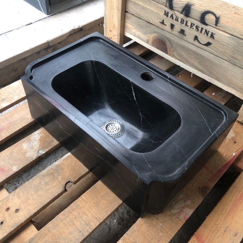 Black Marble Sink, Stone Sink, Hand Carved Sink, Marble Sink, Round Corner, Wall Sink, Special Order Sink, Sink Vanity