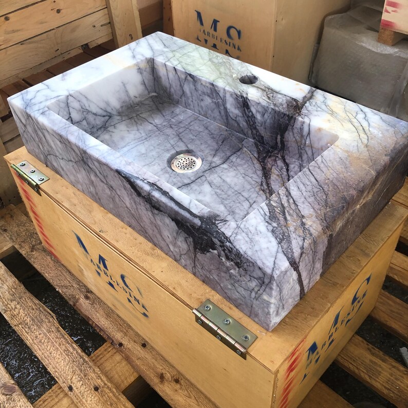 Carrara Marble Sink Stone Sink Vanity - Wall Mounted Marble Bathroom Sink, Marble Vanity Top, White Marble Powder Room Sink - Custom Vanity