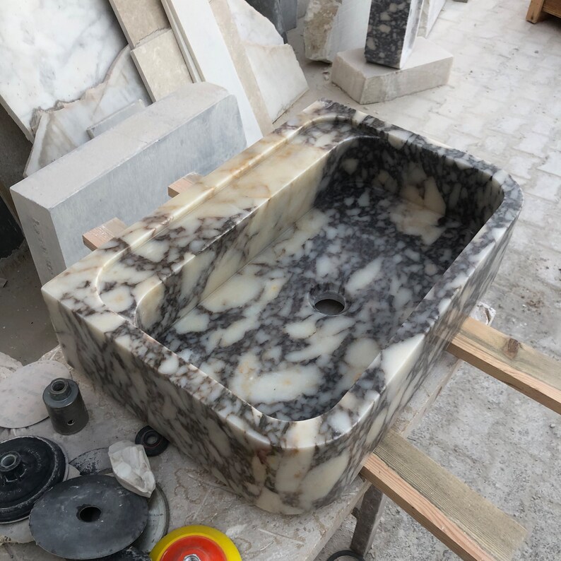 Calacatta Viola Marble Sink, Stone Sink, Hand Carved Sink, Marble Sink, Round Corner, Wall Sink, Special Order Sink, Sink Vanity