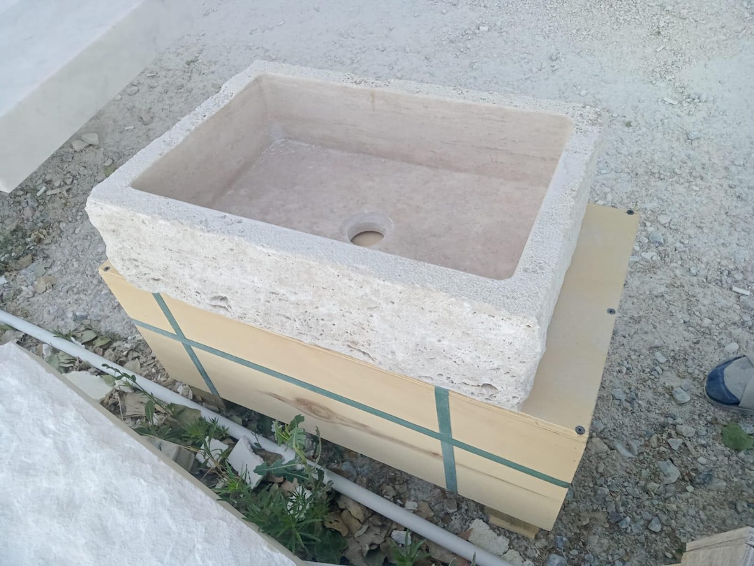 Handcrafted Travertine Stone Sink, Luxury Wall Mounted Bathroom Sink, Rustic Floating Natural Stone Basin, Custom Travertine Vanity