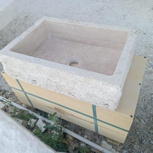 Handcrafted Travertine Stone Sink, Luxury Wall Mounted Bathroom Sink, Rustic Floating Natural Stone Basin, Custom Travertine Vanity by MarbleSinkCo