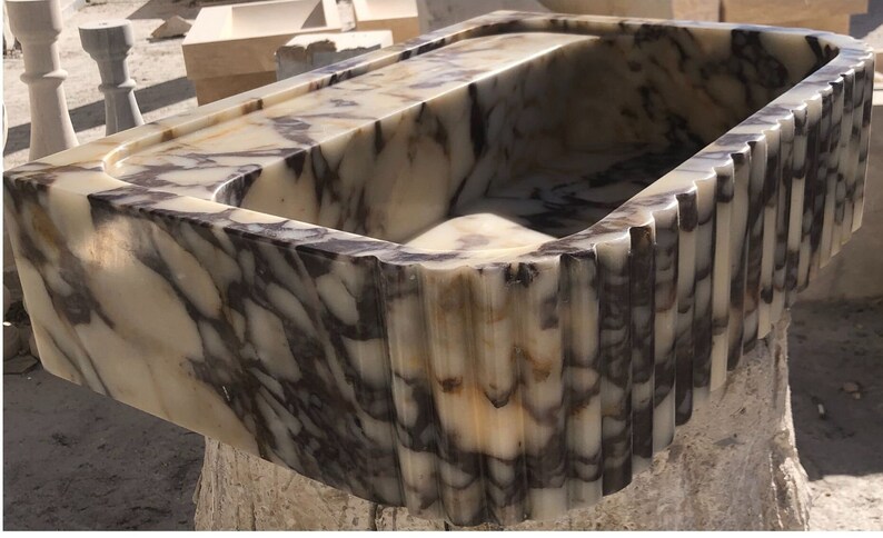 Calacatta Viola Marble Sink, Stone Sink, Hand Carved Sink, Marble Sink, Round Corner, Wall Sink, Special Order Sink, Sink Vanity