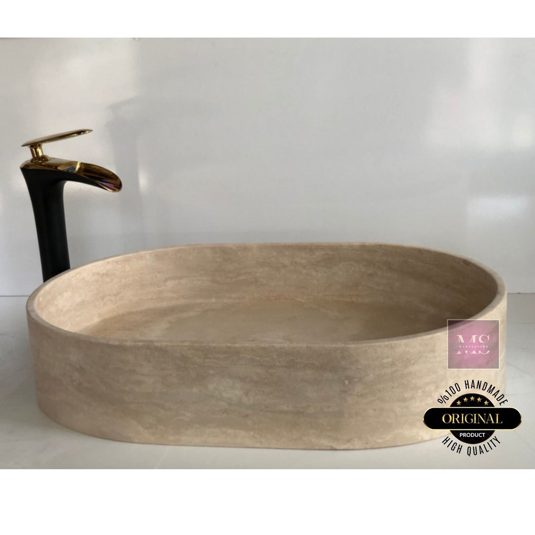 Hand Carved Travertine Vessel Sink: Custom Marble Bathroom Vanity