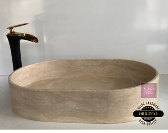 Hand Carved Travertine Vessel Sink: Custom Marble Bathroom Vanity