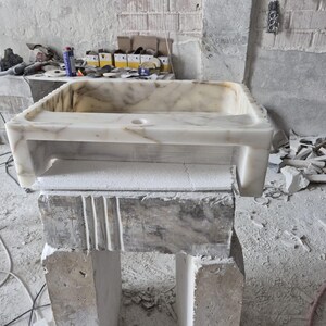 Calacatta Viola Marble Sink Handmade Wall Mounted Bathroom Vanity Basin Luxury