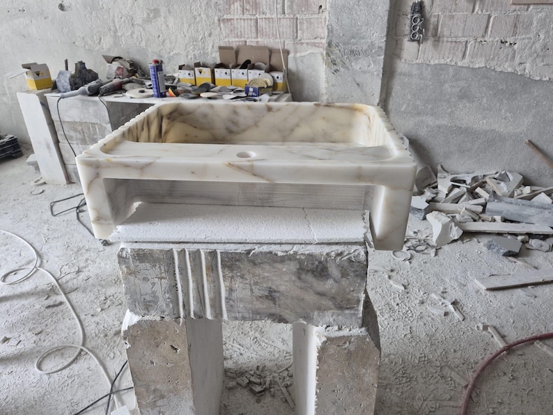 Calacatta Viola Marble Sink Handmade Wall Mounted Bathroom Vanity Basin Luxury