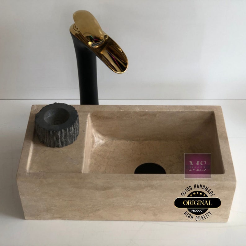 Farm House Sink, Natural Stone Sink, Beige Sink, Wall mounted  Marble Sink Vanity