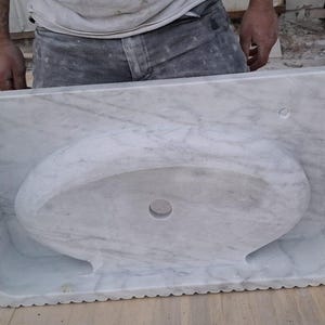 Carrara Marble Wall Mount Sink – Handmade Fluted Vanity Basin – Custom Floating Stone Sink – Modern Bathroom Vessel
