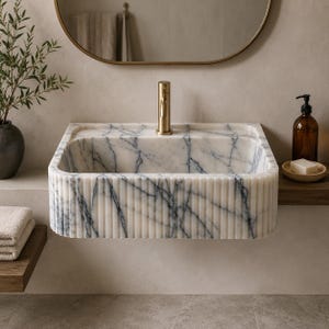 Lilac Marble Sink, Wall Mount Stone Basin, Luxury Powder Room Vanity