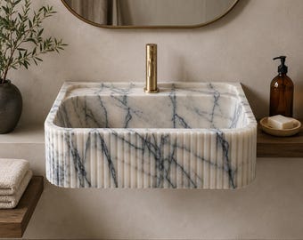 Lilac Marble Sink, Wall Mount Stone Basin, Luxury Powder Room Vanity