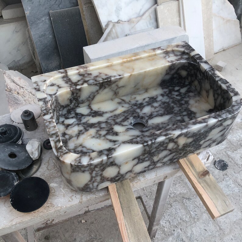 Calacatta Viola Marble Sink, Stone Sink, Hand Carved Sink, Marble Sink, Round Corner, Wall Sink, Special Order Sink, Sink Vanity