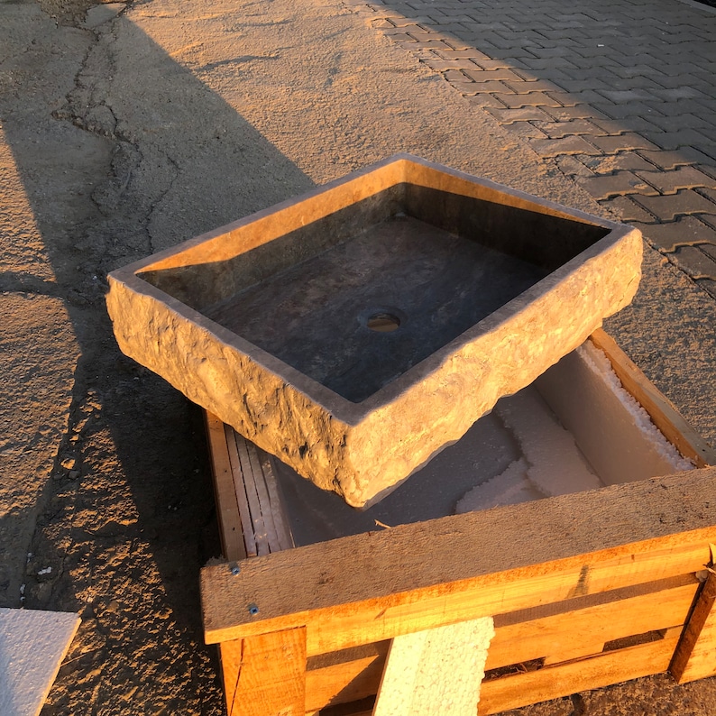 Travertine Sink - Rustic Design - 100% Natural Stone - Handcrafted - Custom Sink - Chiseled Sink - Rustic Sink - Bathroom Handmade Design