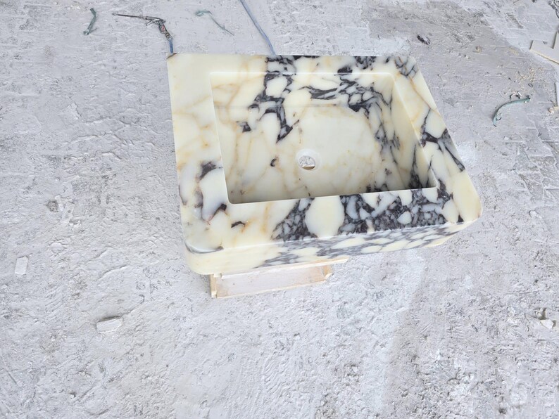 Handmade Calacatta Viola Marble Sink – Custom Wall Mount or Countertop Vanity Basin – Solid Stone Bathroom Sink, Unique Italian Marble Washbasin