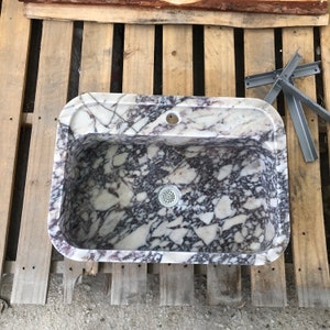 Elegant Bathroom Sink Wall Mount Marble Sink Marble Bathroom Sink Powder Room Sink Top Natural Stone Calacatta Marble Sink Custom Vanity Calacatta Viola Marble Sink: Handcrafted Wall Mount Bathroom Vanity Farmhause Sink