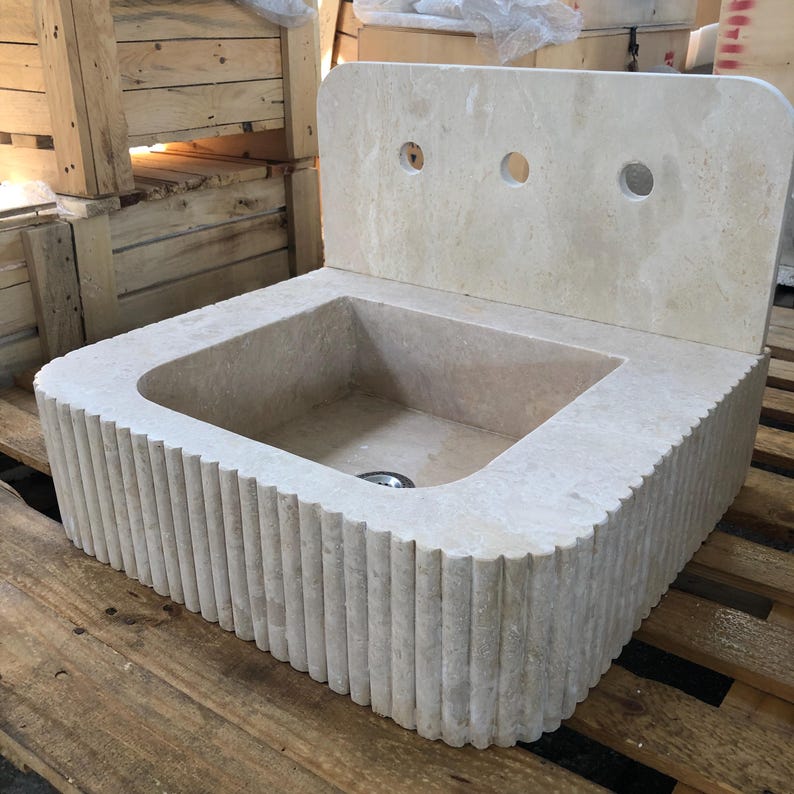 Ready To Ship - Luxury Travertine Marble Sink - Blast Cut Marble Sink - Hand Carved Travertine Bathroom Sink - Natural Edge Wash Basin