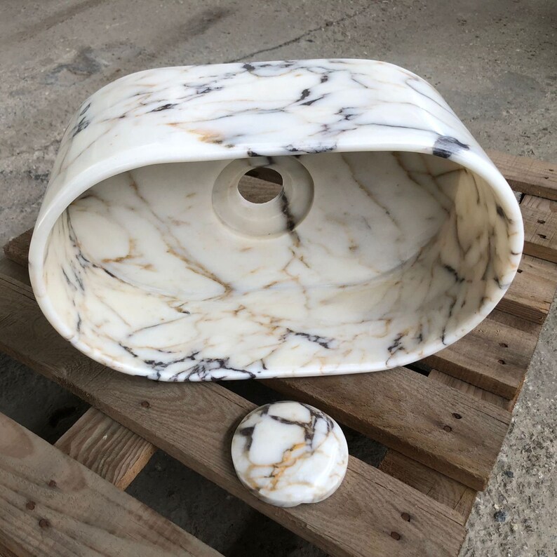 Calacatta Viola Marble Sink, for Bathroom Washbasin, Wall Mount Sink, Farmhouse Sink, Powder Room Sink, Stone Sink for Bathroom Vanity zdjęcie 9