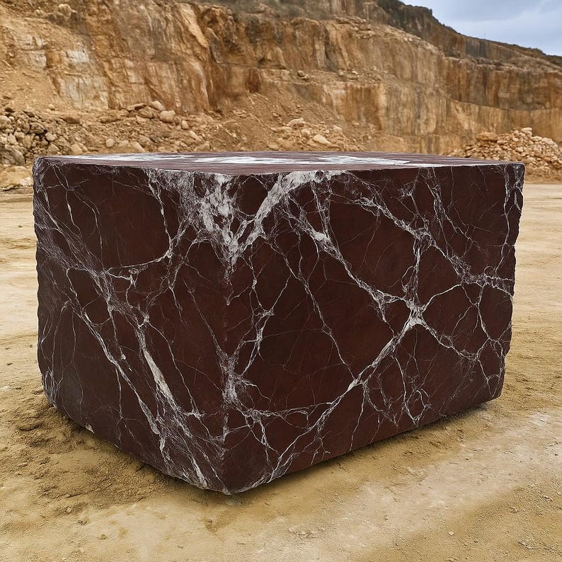 Rosso Levanto Marble Sink – Handmade Red Stone Bathroom Vanity, Wall Mount or Countertop, Custom Size Luxury Sink