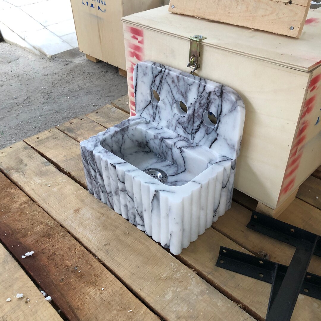 Handmade Marble Sink with Backsplash - 3-Hole Bathroom Vanity