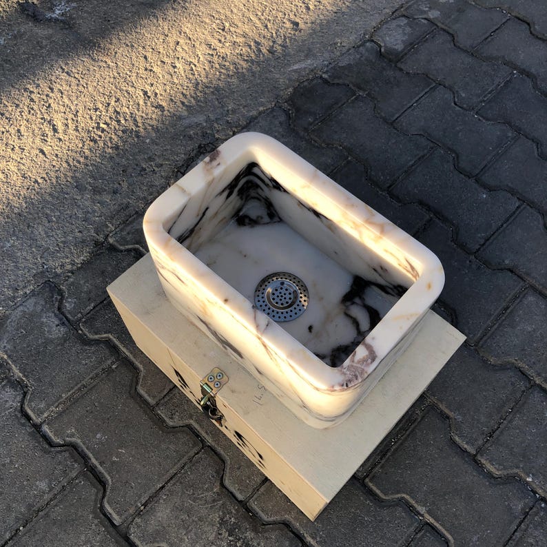 Calacatta Viola Marble Sink, Custom Order Marble Sink, Marble Washbasin, Powder Room sink, Hand Carved Sink, Wall Mounted Sink