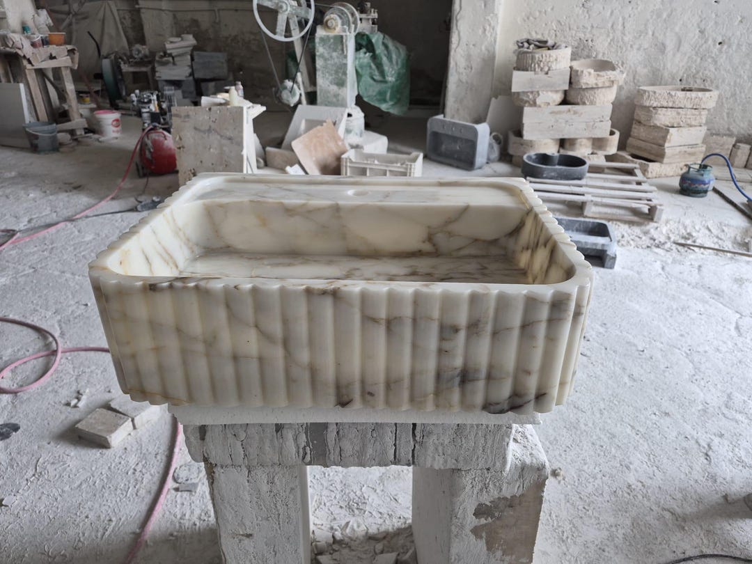 Calacatta Viola Marble Sink Handmade Wall Mounted Bathroom Vanity Basin Luxury