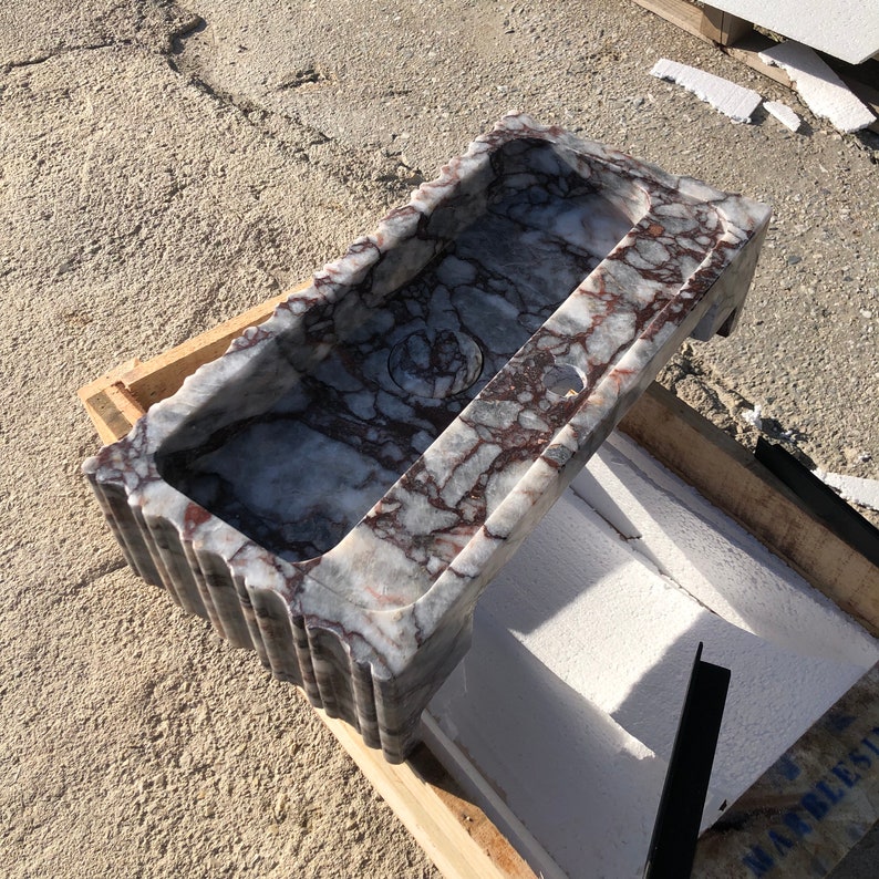 Lilac Marble Hand-Carved Sink - Custom Wall-Mount Vessel