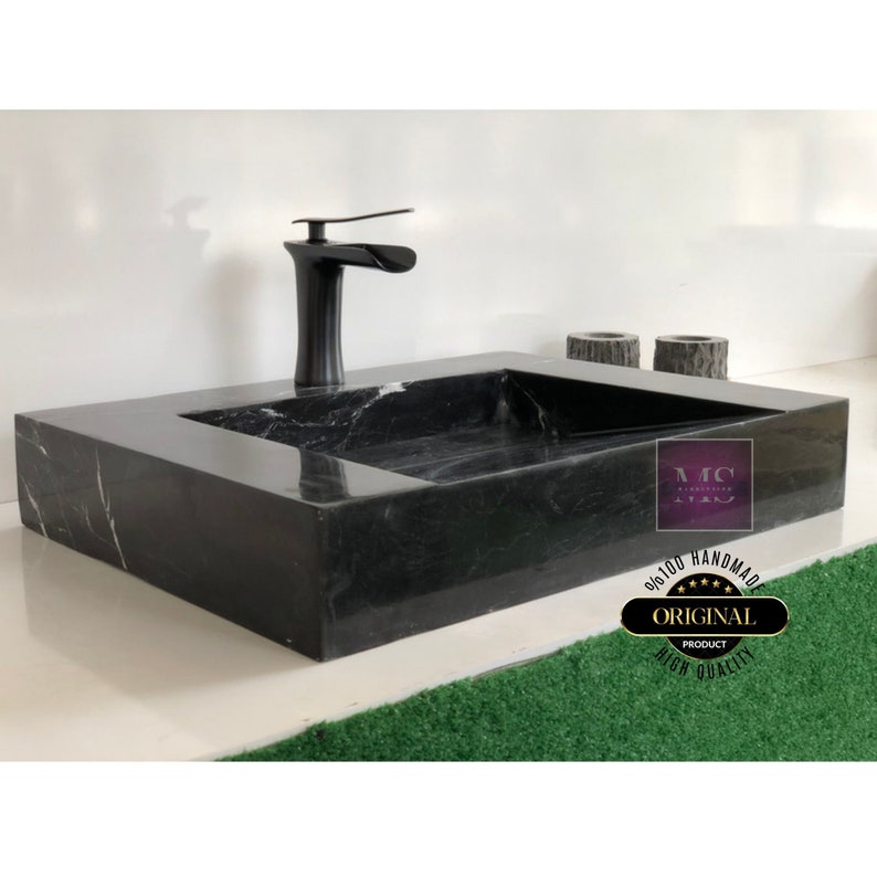 Nero marguina Marble for Bathroom Sink Black Marble Sink Wall Mount Marble Sink  Custom Vanity Top Custom Marble Sink Powder Room Sink