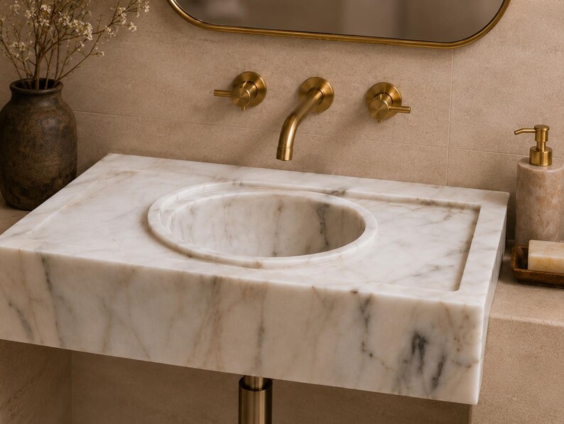 marble-sink-dhl-wooden-crate-packaging.jpg MarbleSinkCo Calacatta Gold marble sink shown as a luxury statement piece with brand styling, polished natural stone texture and premium bathroom design