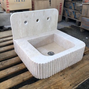 Ready To Ship - Luxury Travertine Marble Sink - Blast Cut Marble Sink - Hand Carved Travertine Bathroom Sink - Natural Edge Wash Basin